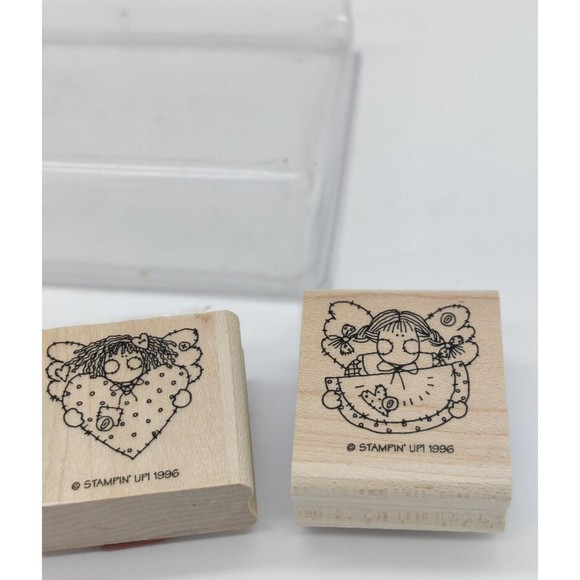 Vintage STAMPIN' UP! 1996 Set of 3 Angel Faces Rubber Stamps Wooden Card Making - Picture 8 of 10